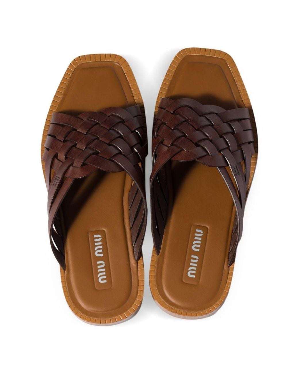 Miu Miu Brown Leather Flat Sandals