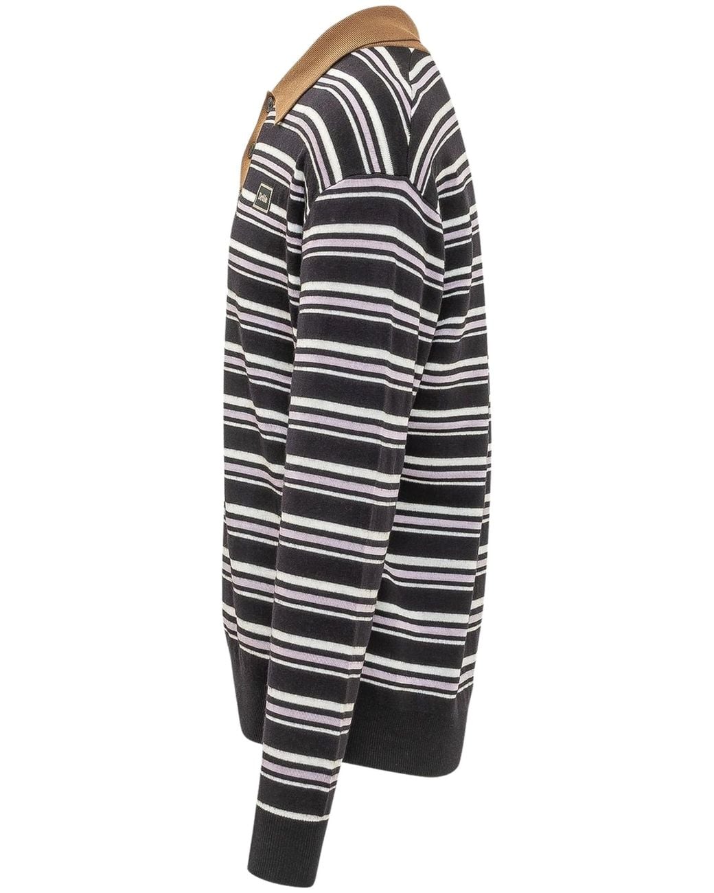 Drole de Monsieur Gray Striped Knit Long Sleeve Polo Shirt for men