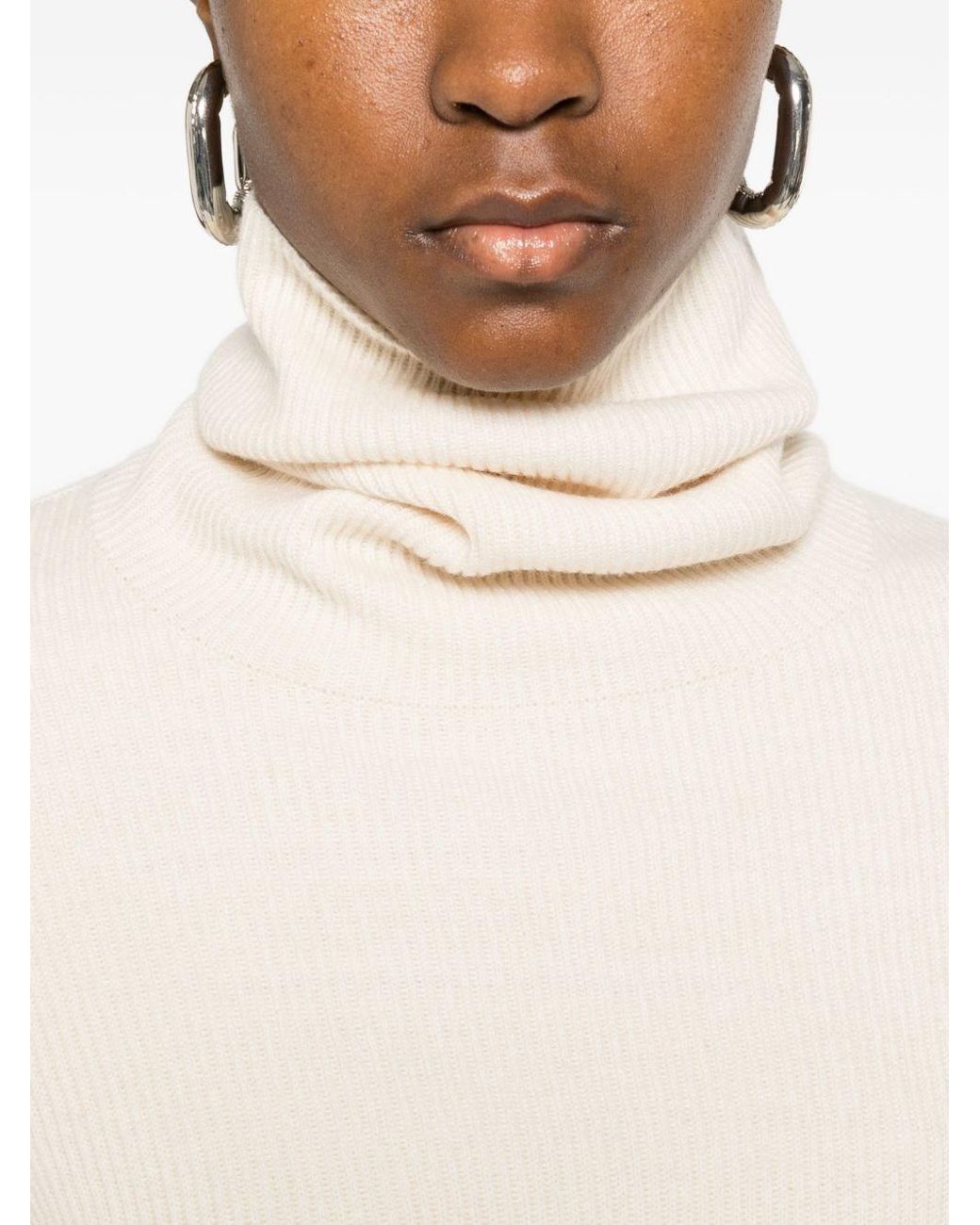 Brunello Cucinelli White Cashmere And Wool Turtleneck Sweater