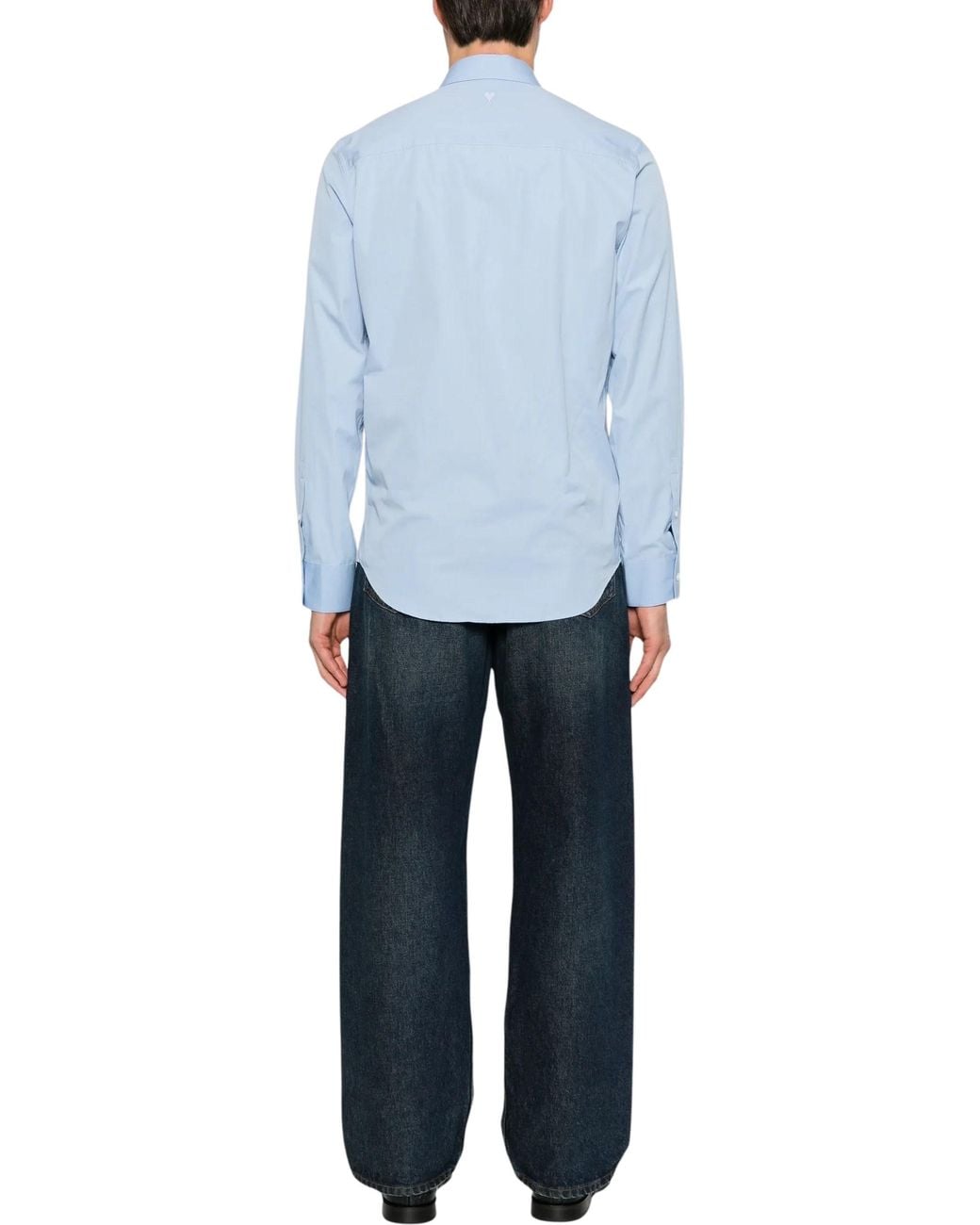 AMI Blue Tailor Shirt With Tonal Embroidered Ami De Coeur for men