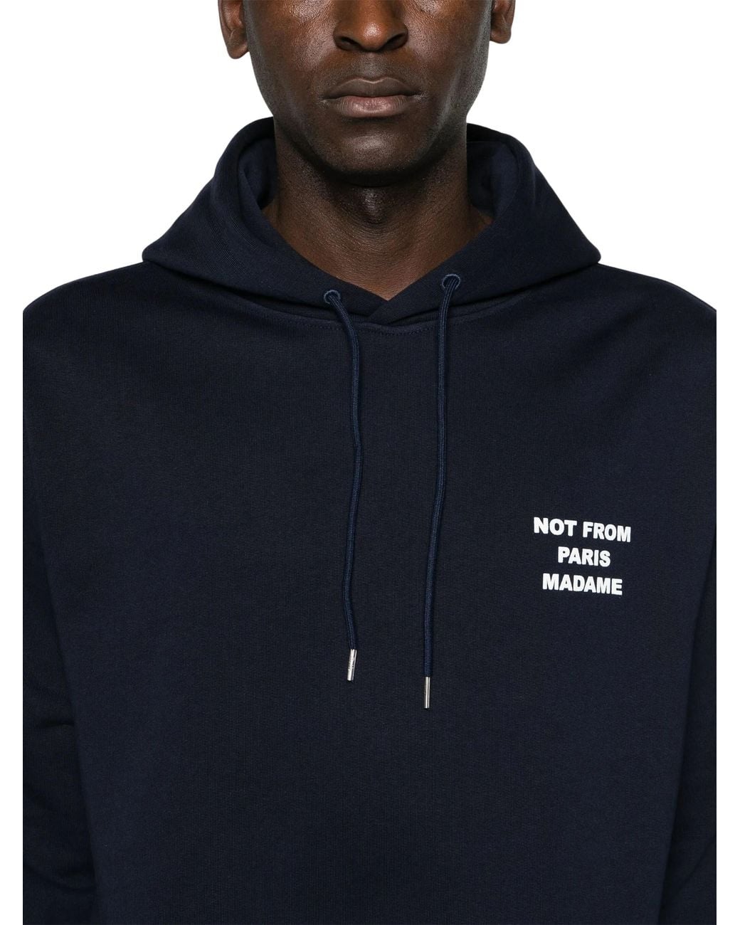 Drole de Monsieur Blue Slogan-Printed Drawstring Hoodie for men