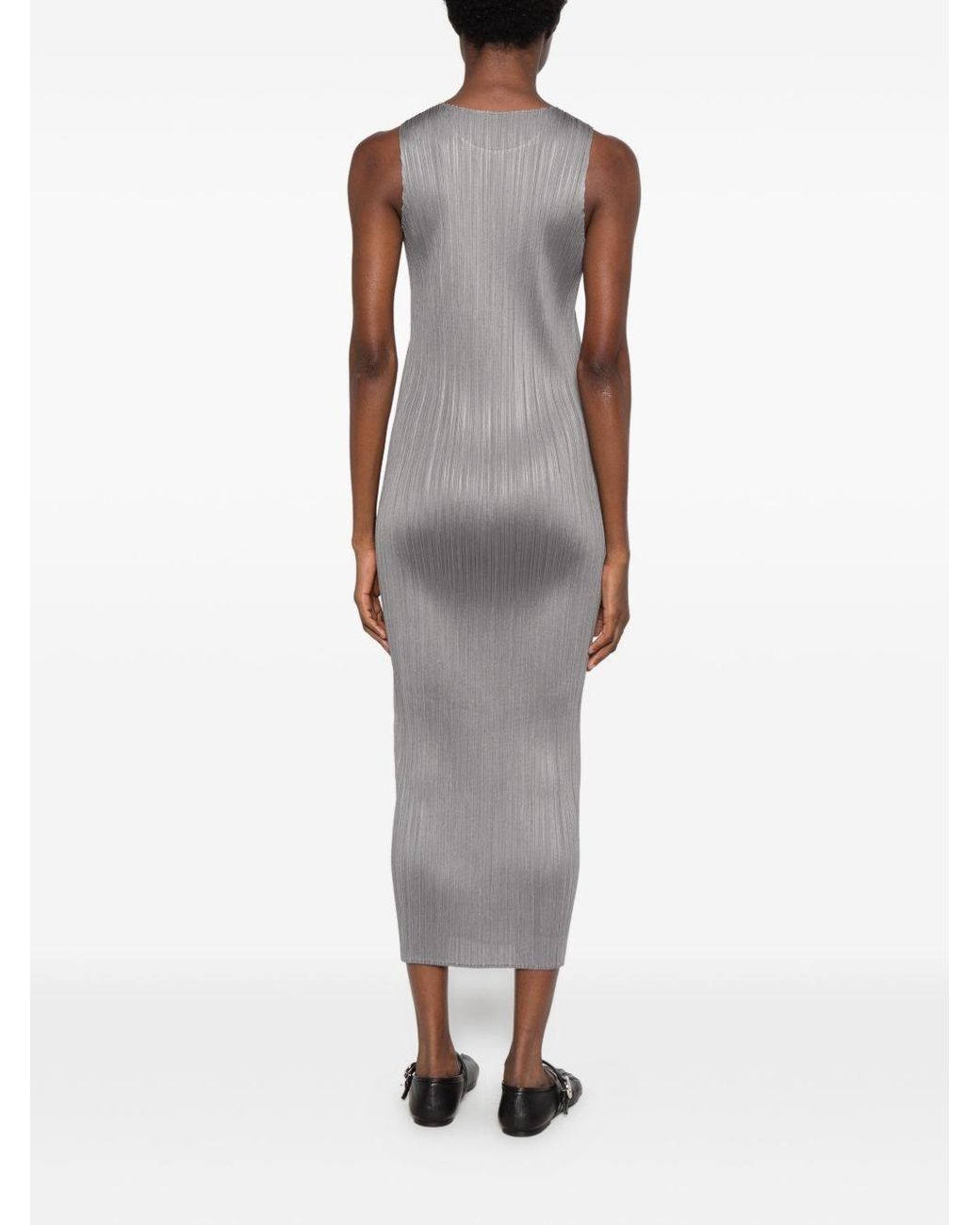 Pleats Please Issey Miyake Gray Pleated Long Dress