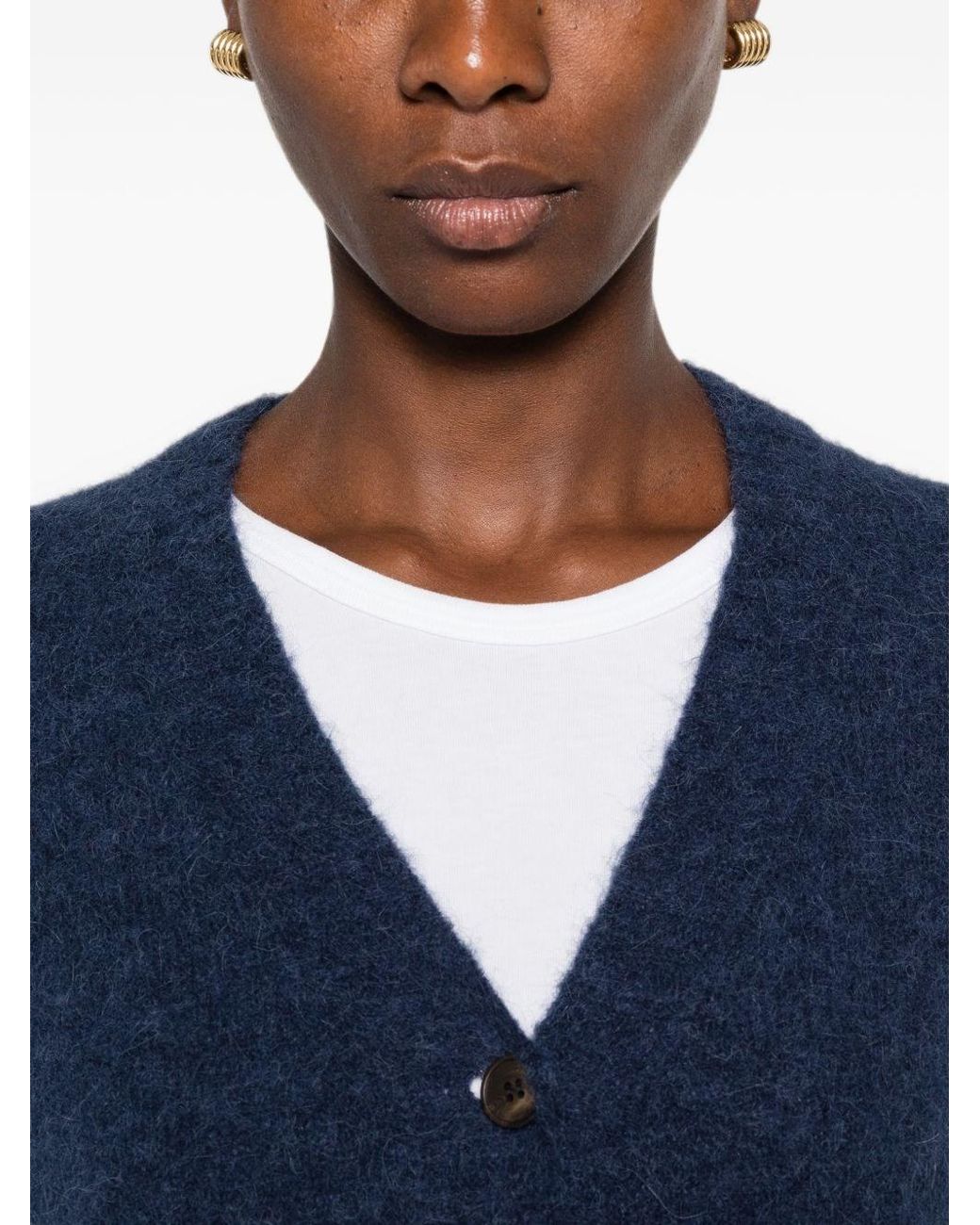 Base London Blue Wool V-Necked Cardigan