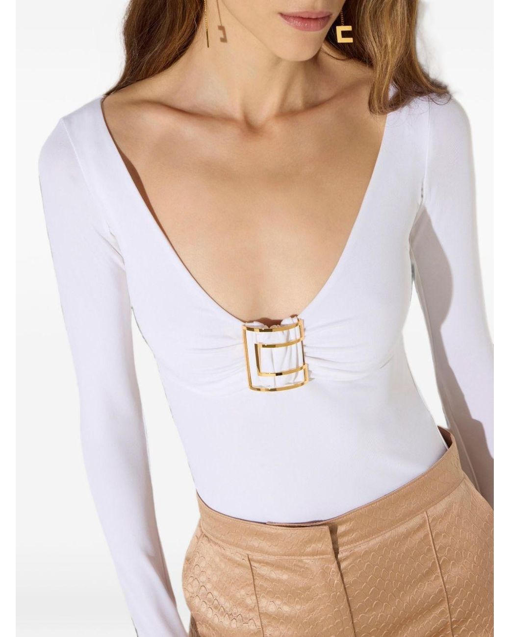 Elisabetta Franchi White V-Necked Sweater
