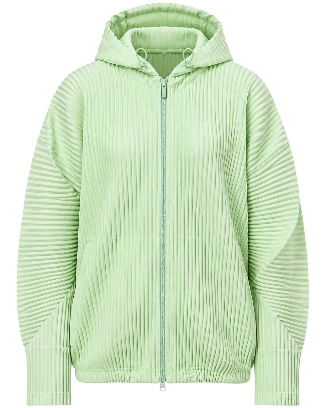 Homme Plissé Issey Miyake Green July Pleated Zip-Up Hoodie Jacket for men