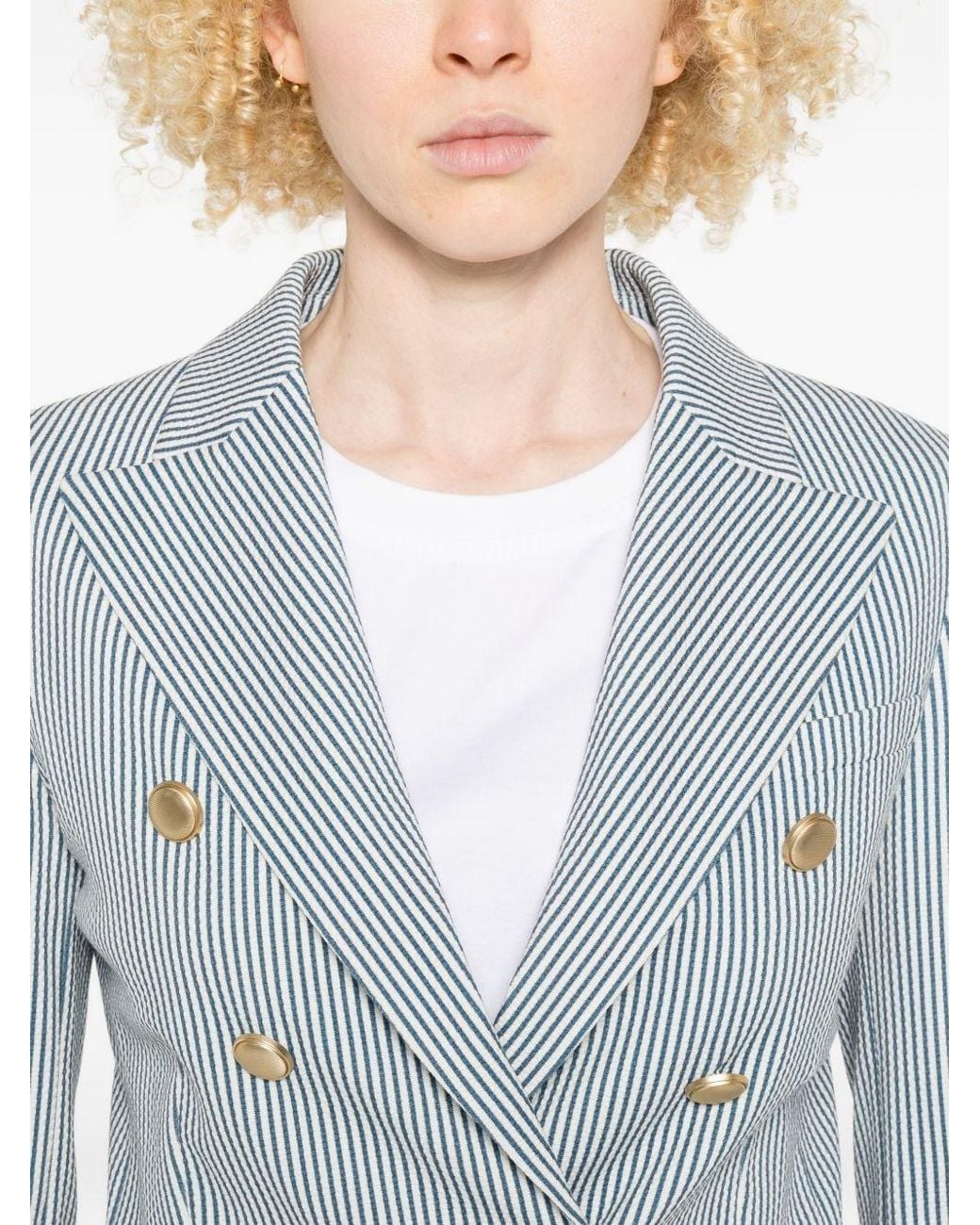 Circolo 1901 Blue Striped Double-Breasted Jacket