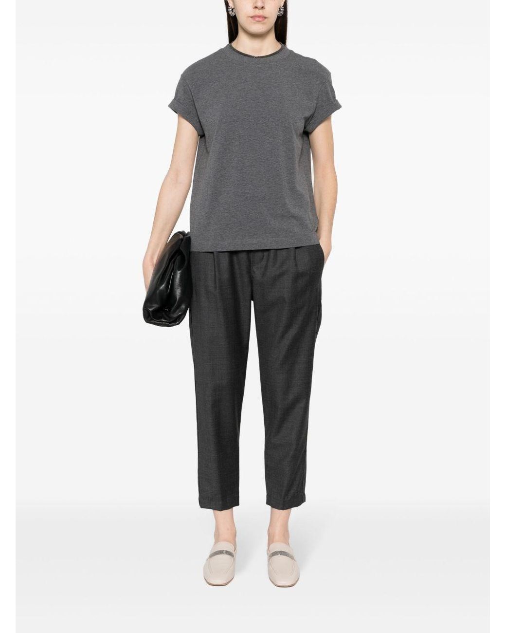 Brunello Cucinelli Gray Bead-embellished T-shirt