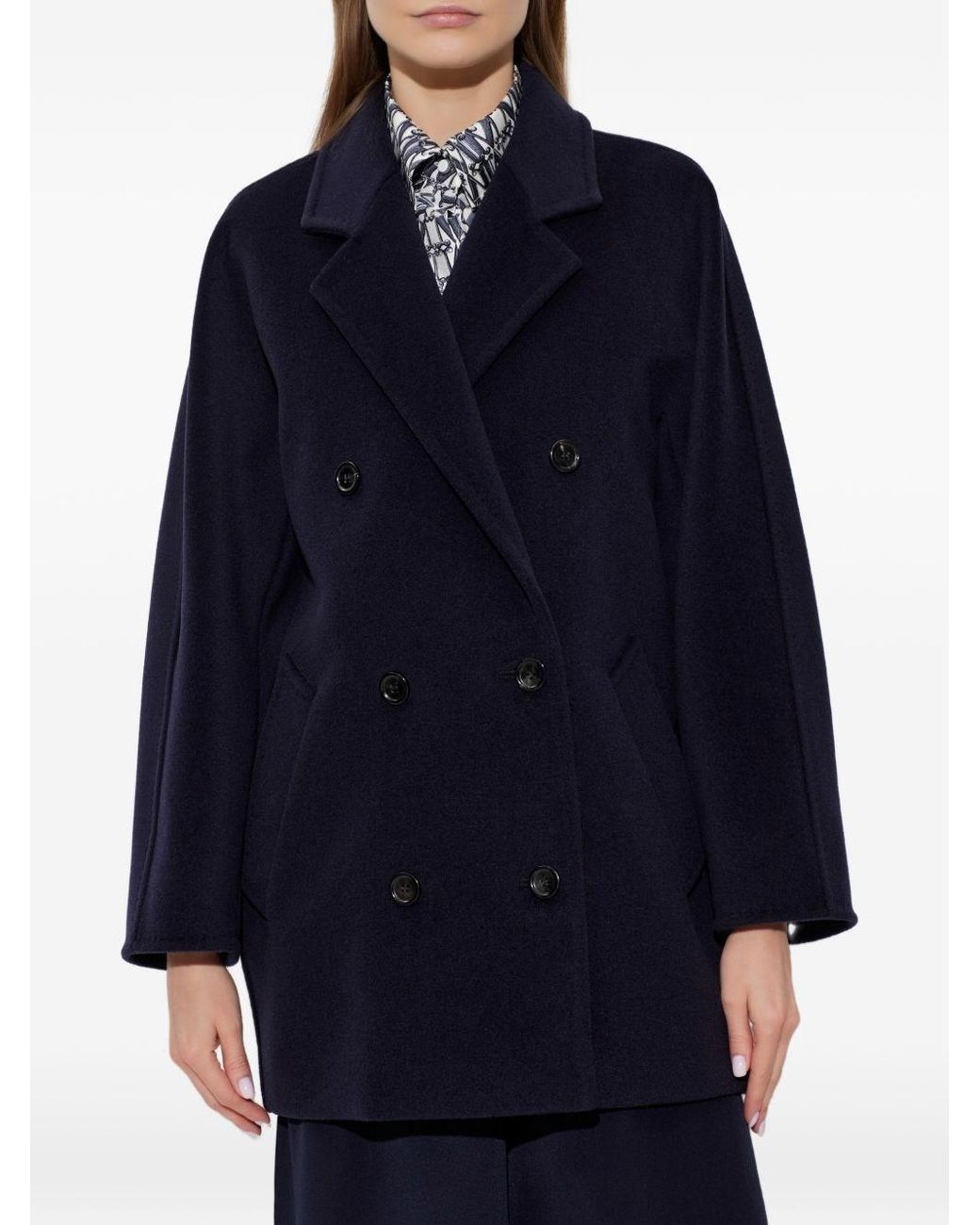 Max Mara Blue Wool And Cashmere Short Coat