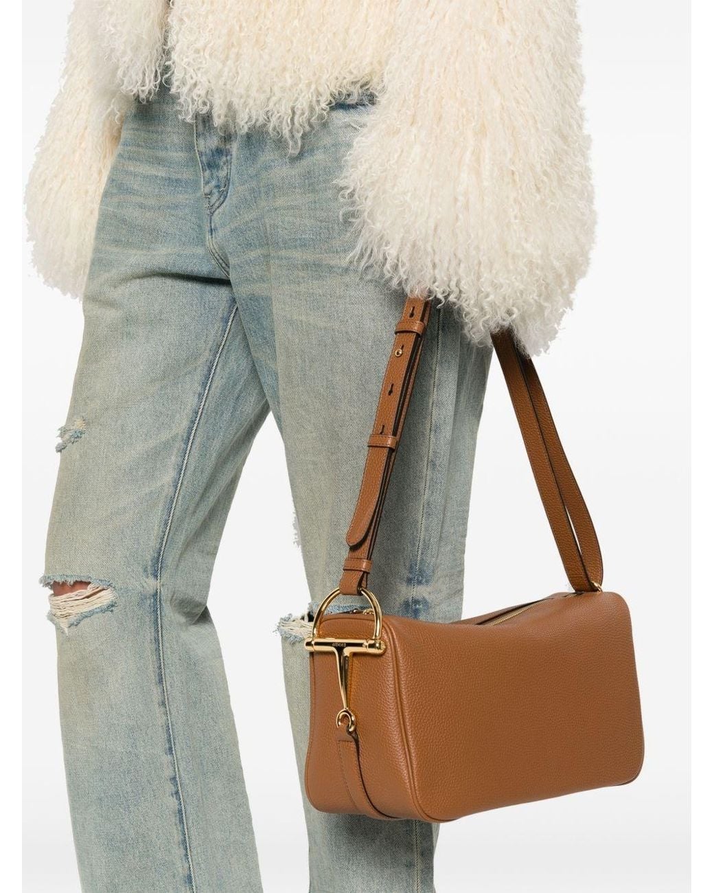 Gucci Brown Half Horsebit Medium Leather Shoulder Bag
