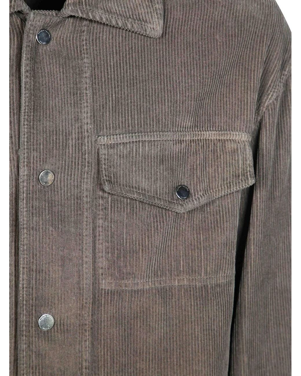Paolo Pecora Gray Long Sleeved Buttoned Condury Shirt for men