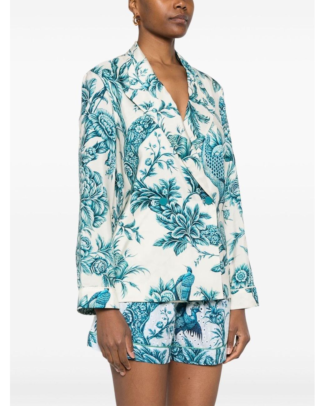 F.R.S For Restless Sleepers Blue Printed Silk Shirt