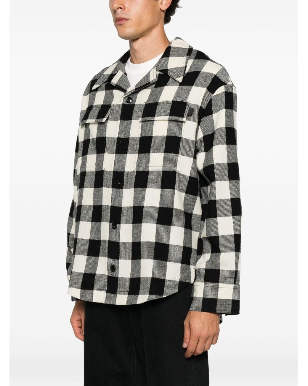 AMI Gray Wool Checkec Shirt for men