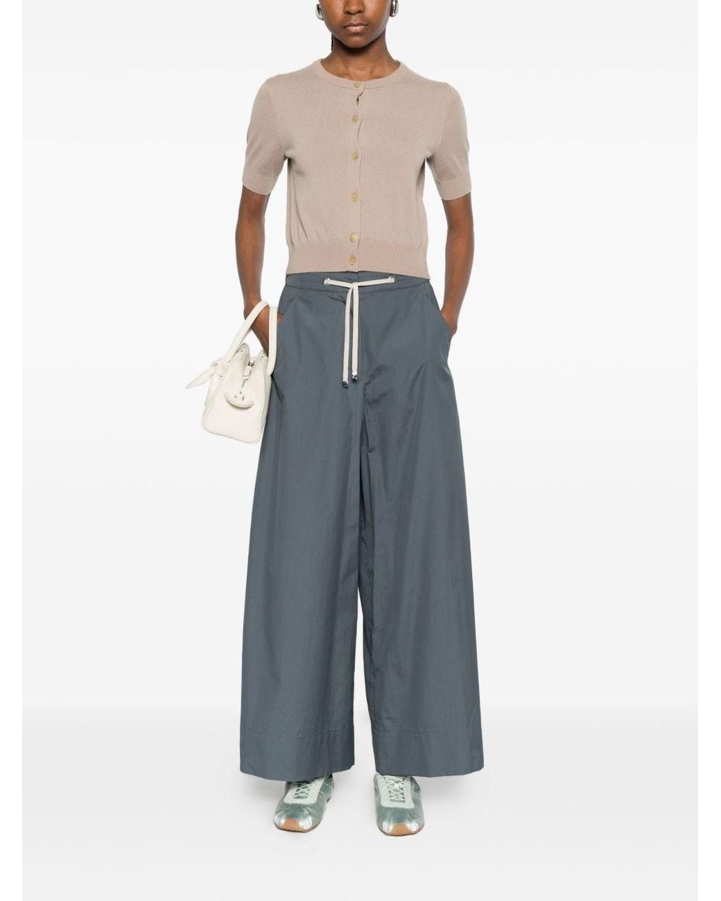 Max Mara Blue Cotton Wide-Leg Trousers