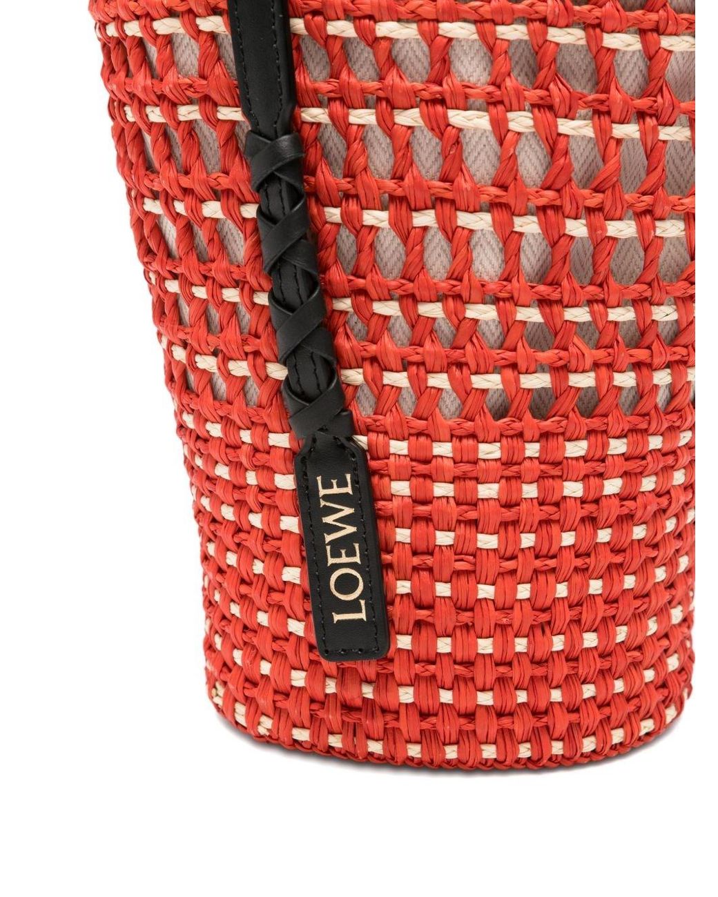 Loewe Red Paula's Ibiza Braid Rafia Bucket Bag