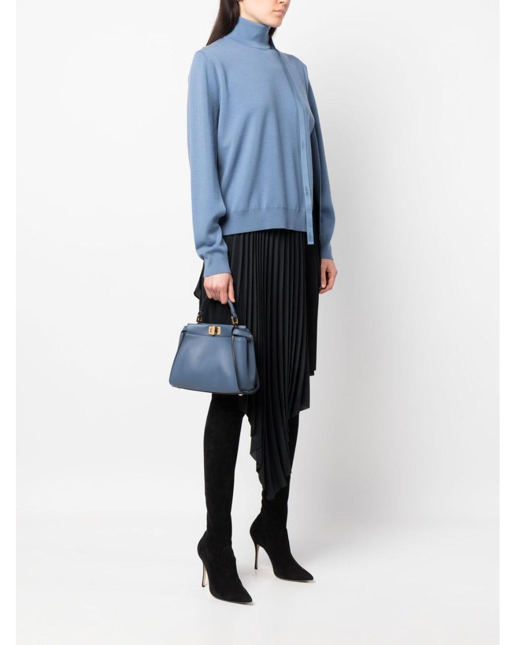 Fendi Peekaboo Mini Leather Handbag in Blue Lyst