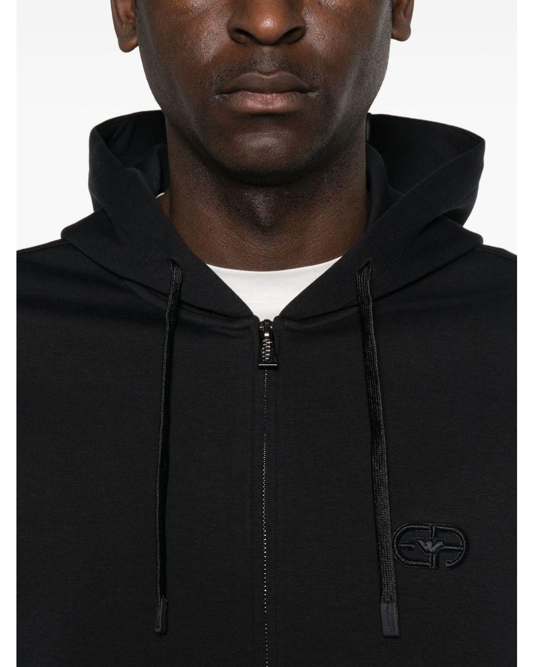 Emporio Armani Black Logo Cotton Hoodie for men