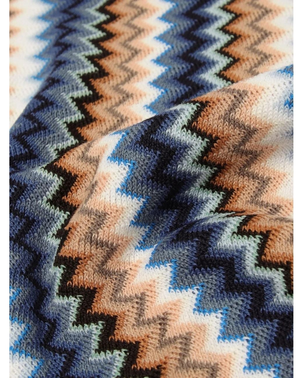 Missoni Blue Zigzag Knit Fringed Scarf for men