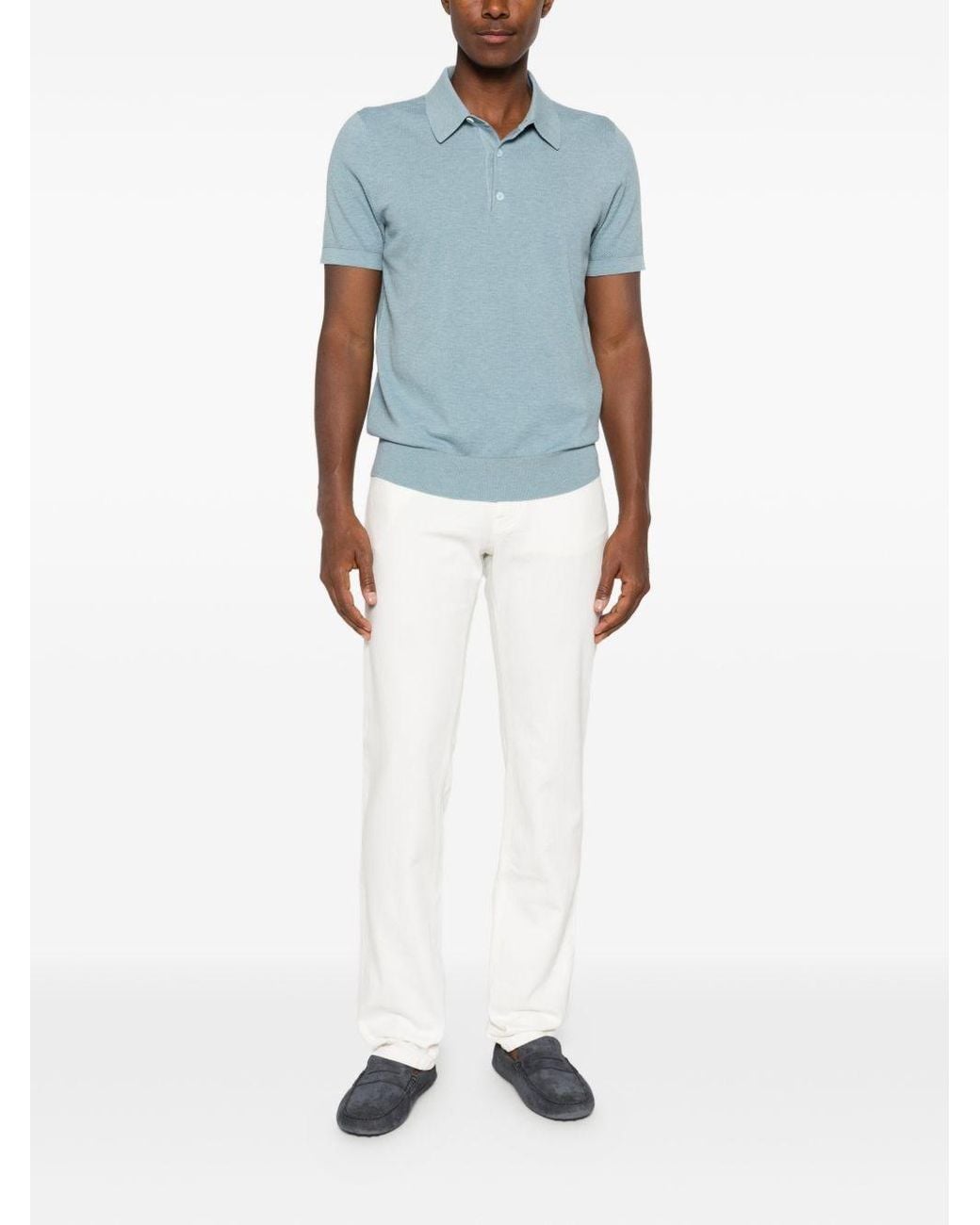 Brioni Blue Cotton Polo Shirt for men