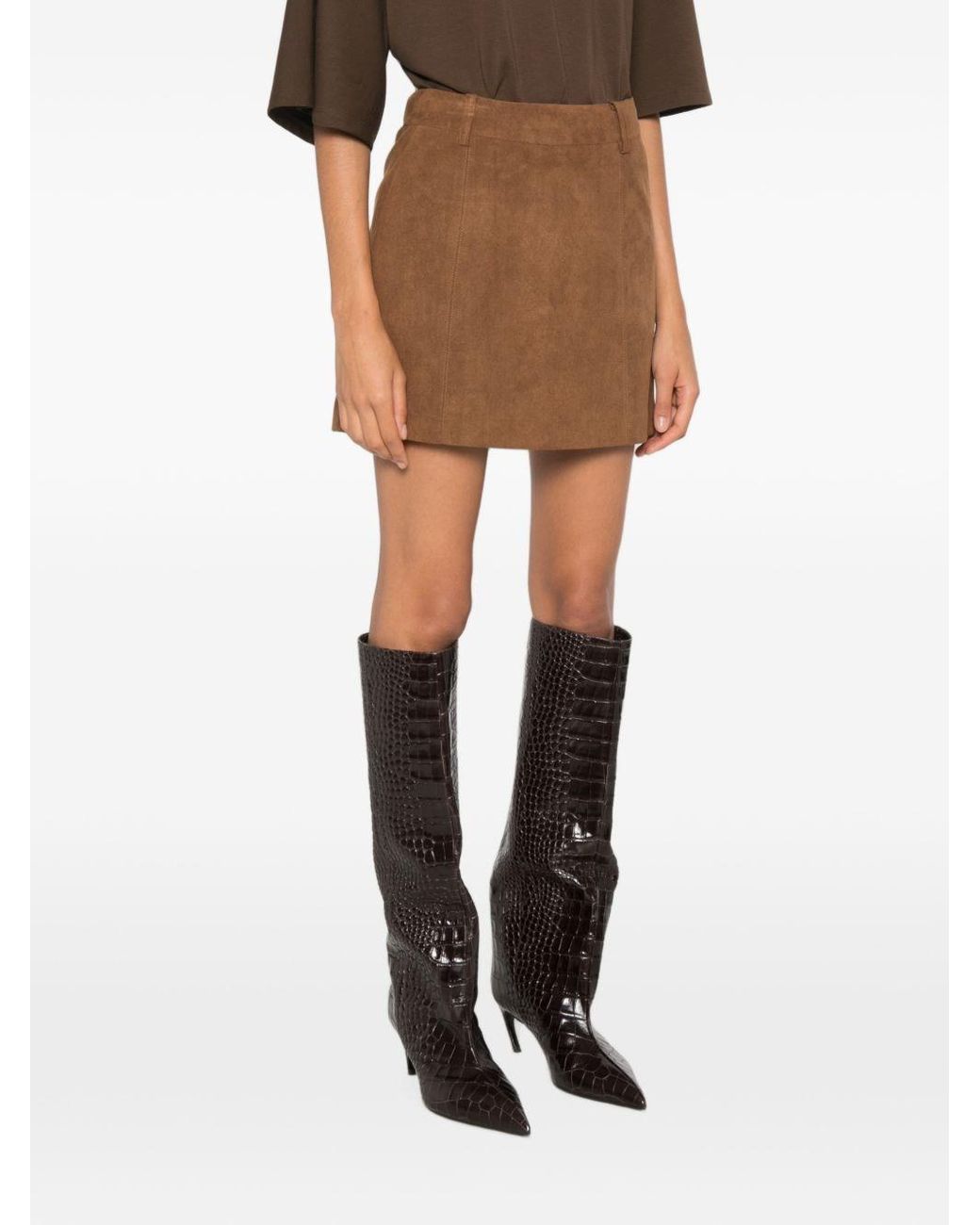 DUNST Brown Suede Effect Mini Skirt