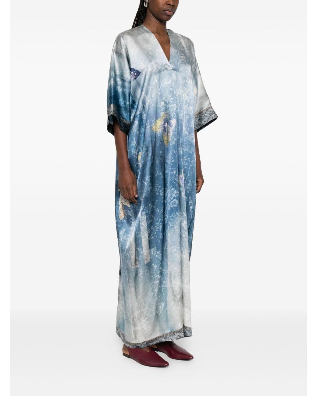 Pierre Louis Mascia Blue Printed Silk Dress