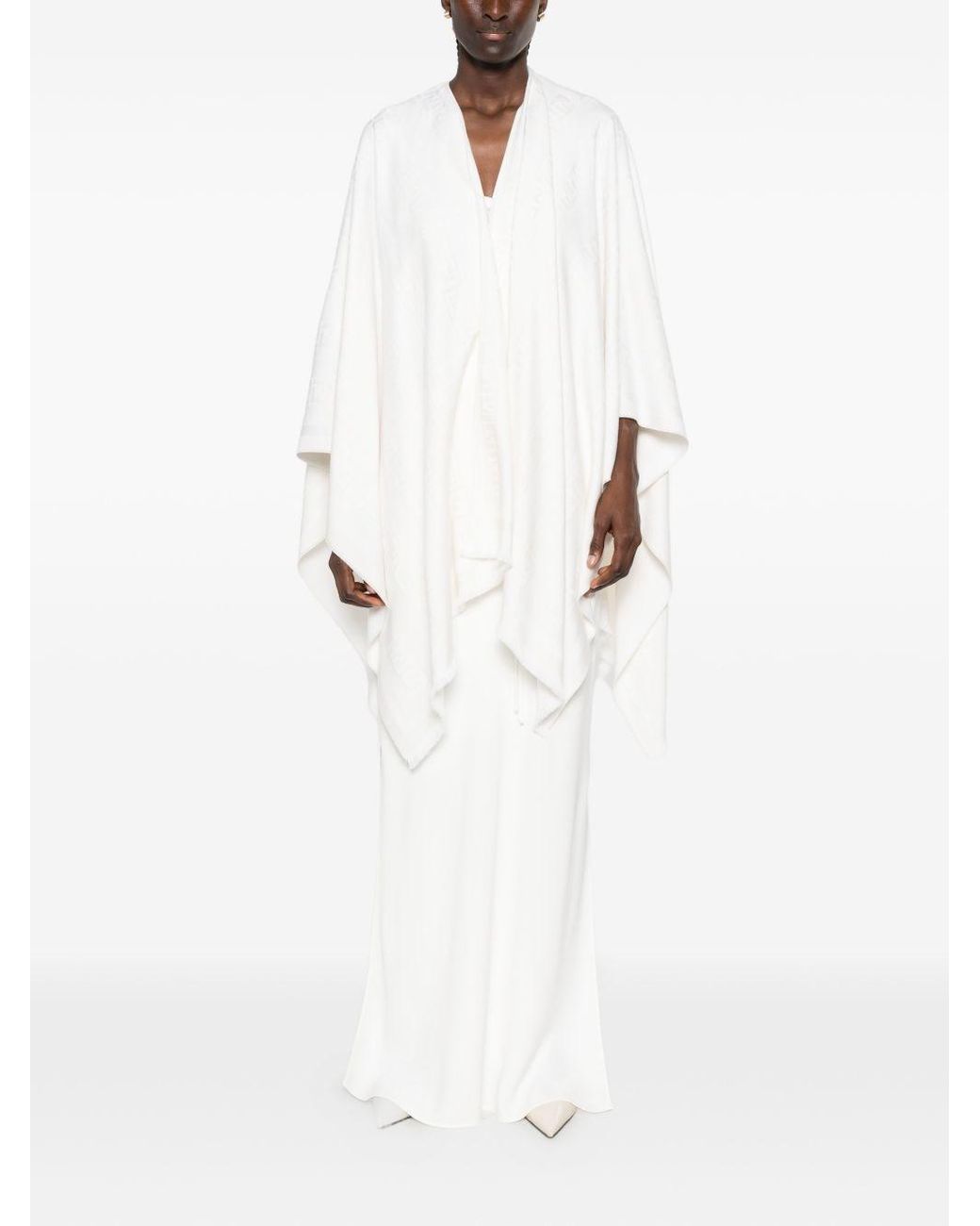 Fendi White Ff Wool And Silk Poncho