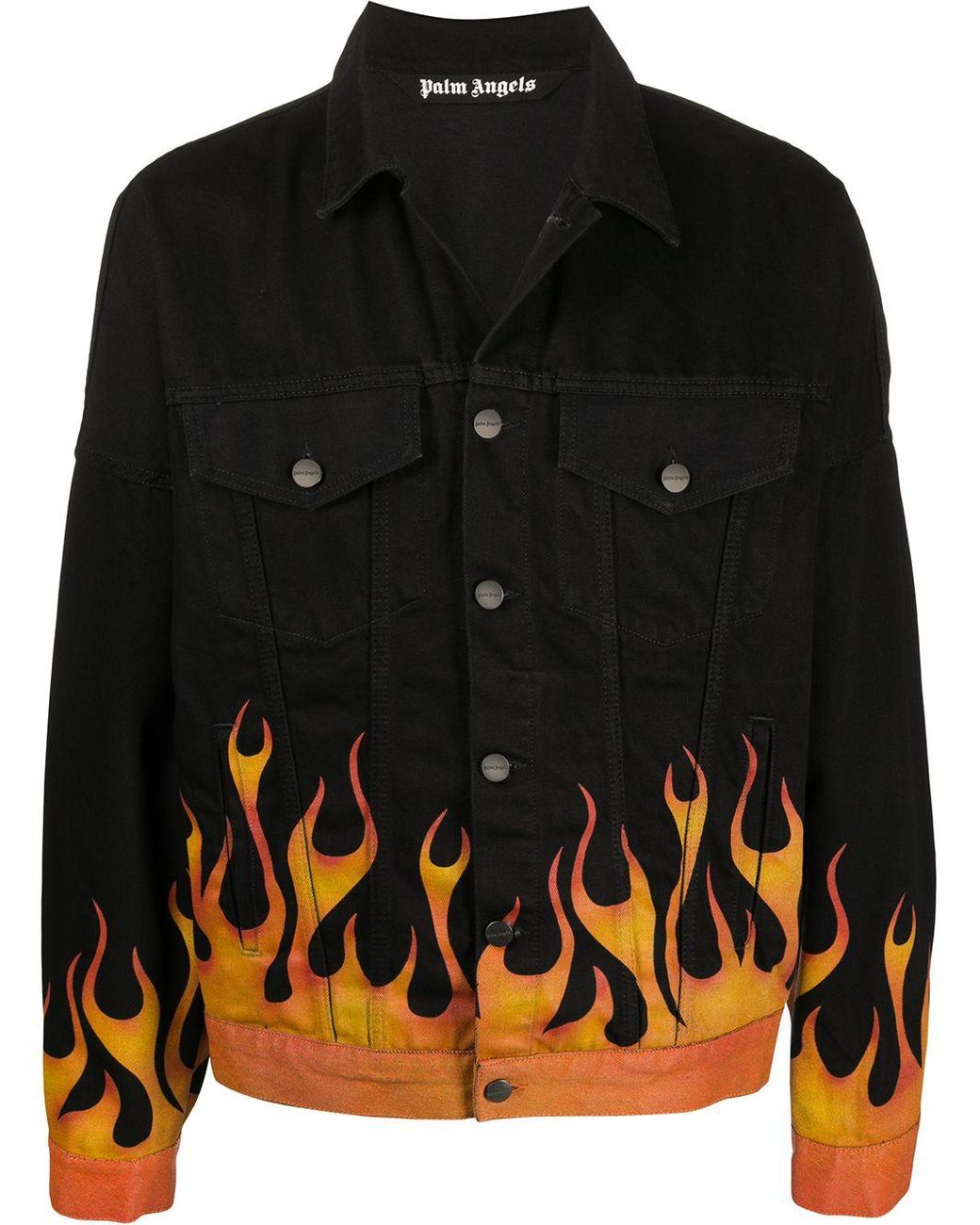 Palm Angels Flames Denim Jacket in Black for Men | Lyst