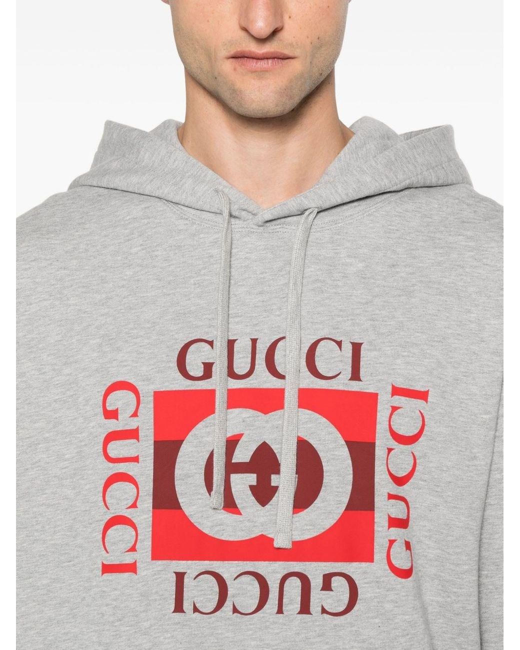 Gucci Gray Logo Cotton Hoodie for men