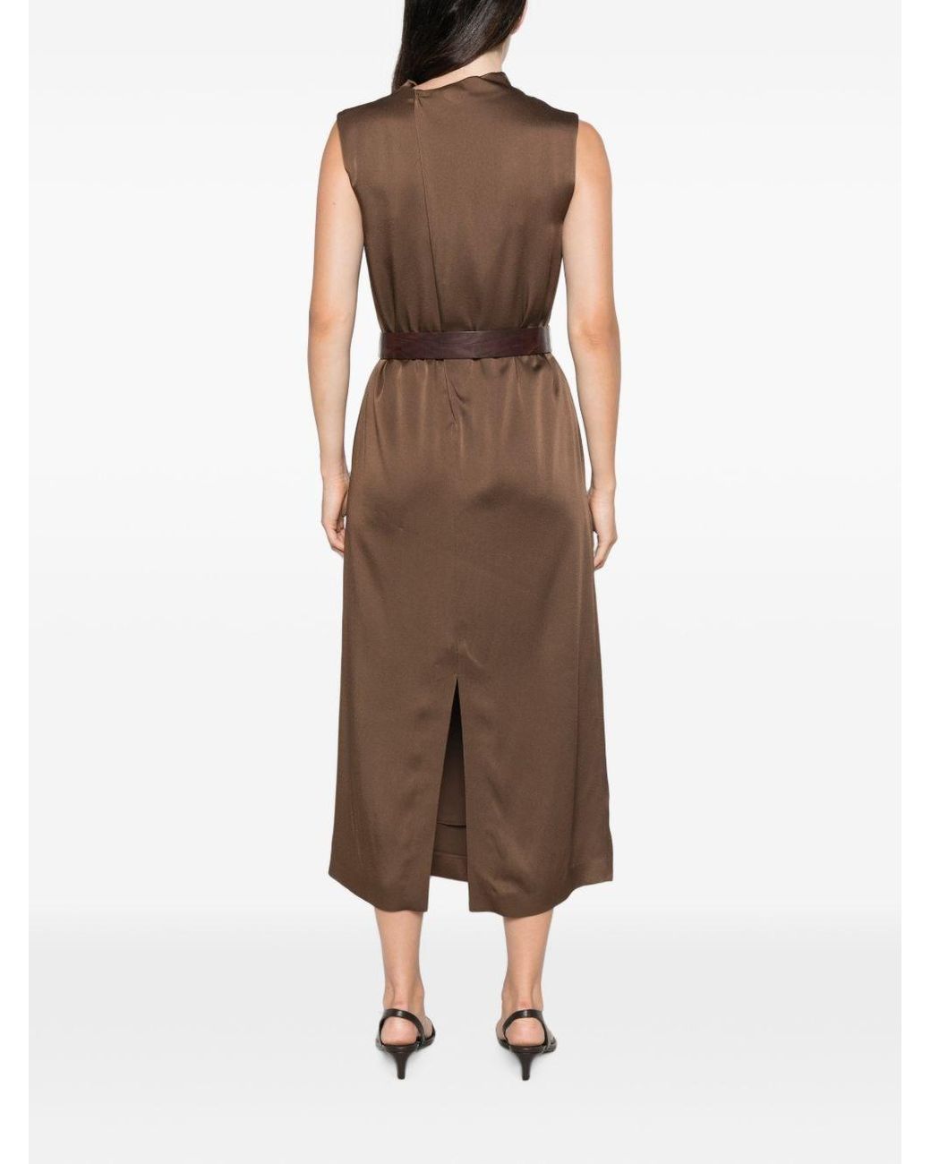 Brunello Cucinelli Brown Belted Midi Dress