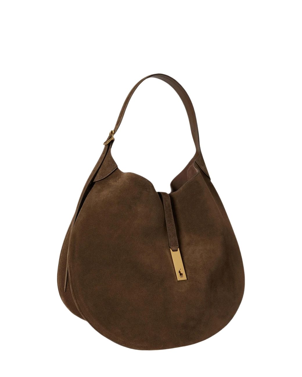 Polo Ralph Lauren Brown Large Polo Id Suede Shoulder Bag