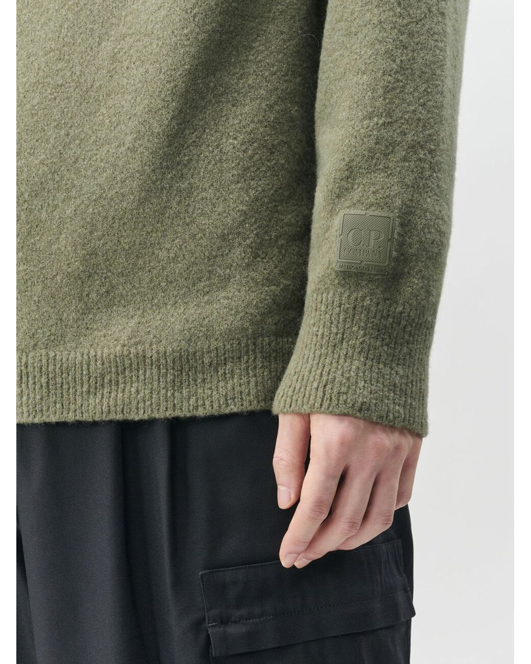 C P Company Green Bouclè Extrafine Merino Half Zip Sweater With Logo Detail for men