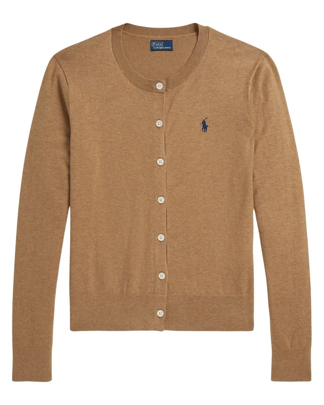 Polo Ralph Lauren Brown Stretch Cotton-Blend Crewneck Cardigan