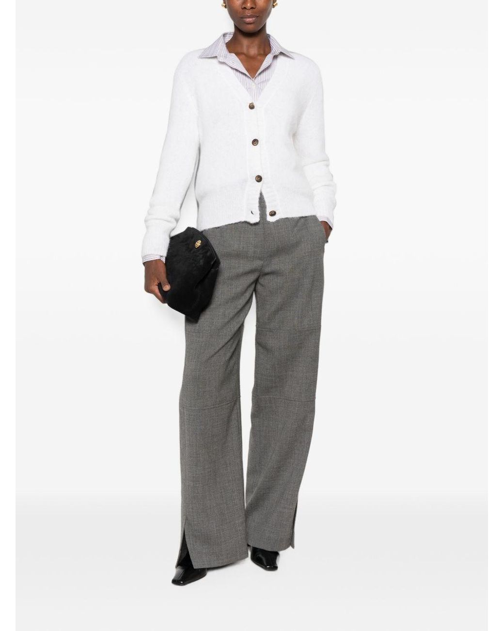 Base London White Wool V-Necked Cardigan