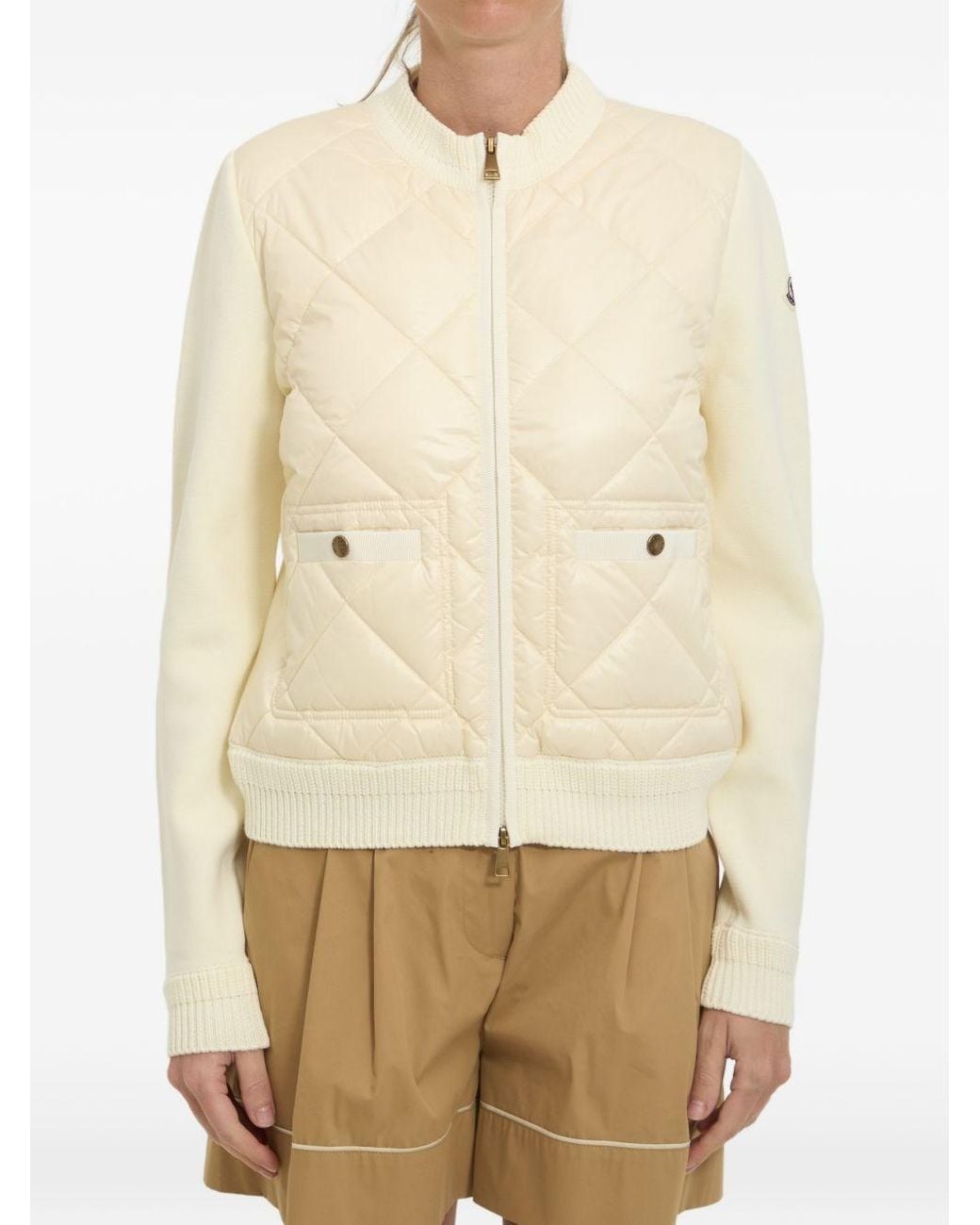 Moncler Natural Wool And Nylon Padded Cardigan
