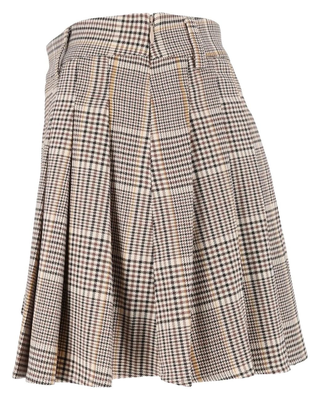 Mc2 Saint Barth Brown Blay Flannel Tartan Pleated Mini Skirt