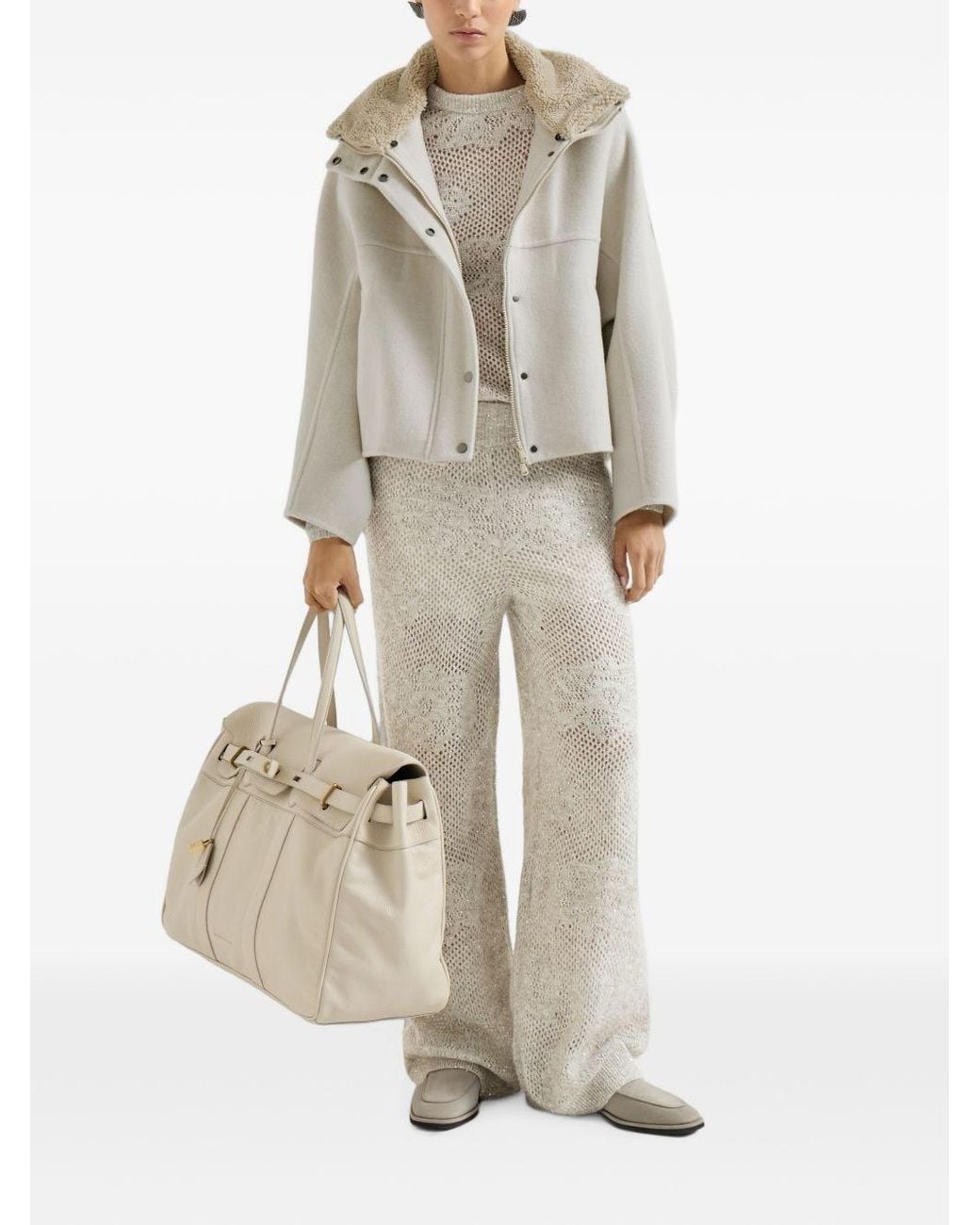 Brunello Cucinelli White Leather Jacket