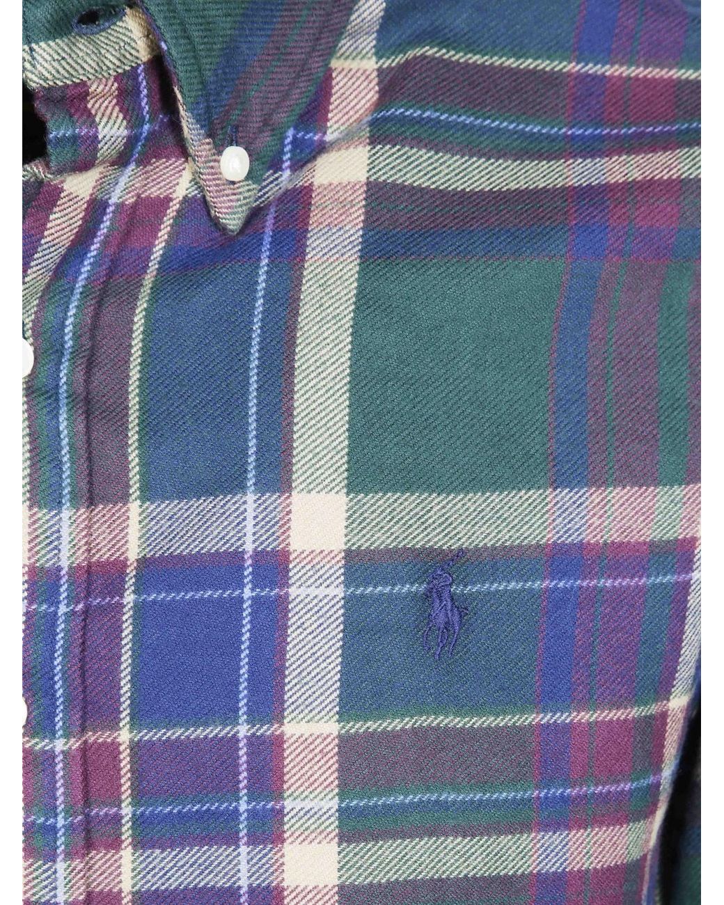 Polo Ralph Lauren Blue Logo Embroidered Checked Shirt for men
