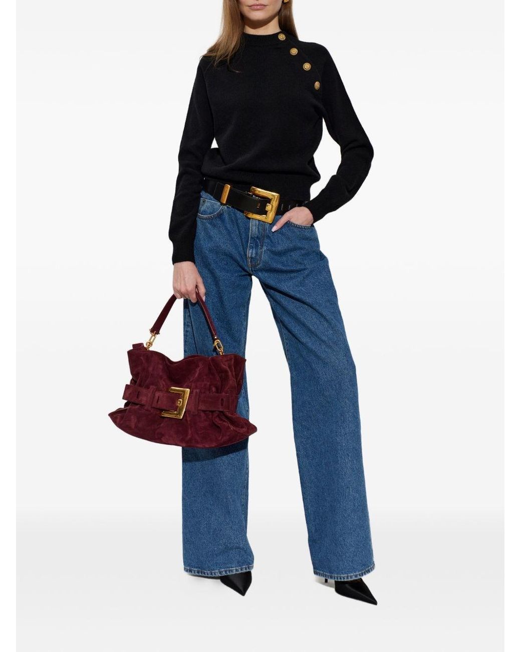 Balmain Blue Cashmere Crewneck Sweater