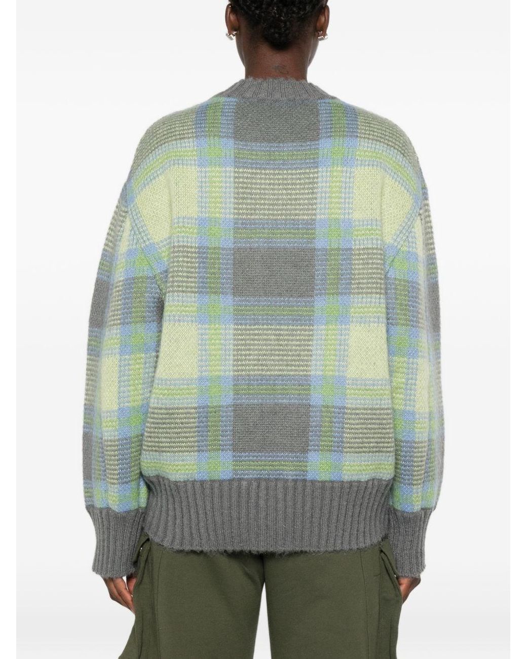The Attico Blue Checked Wool Crewneck Sweater