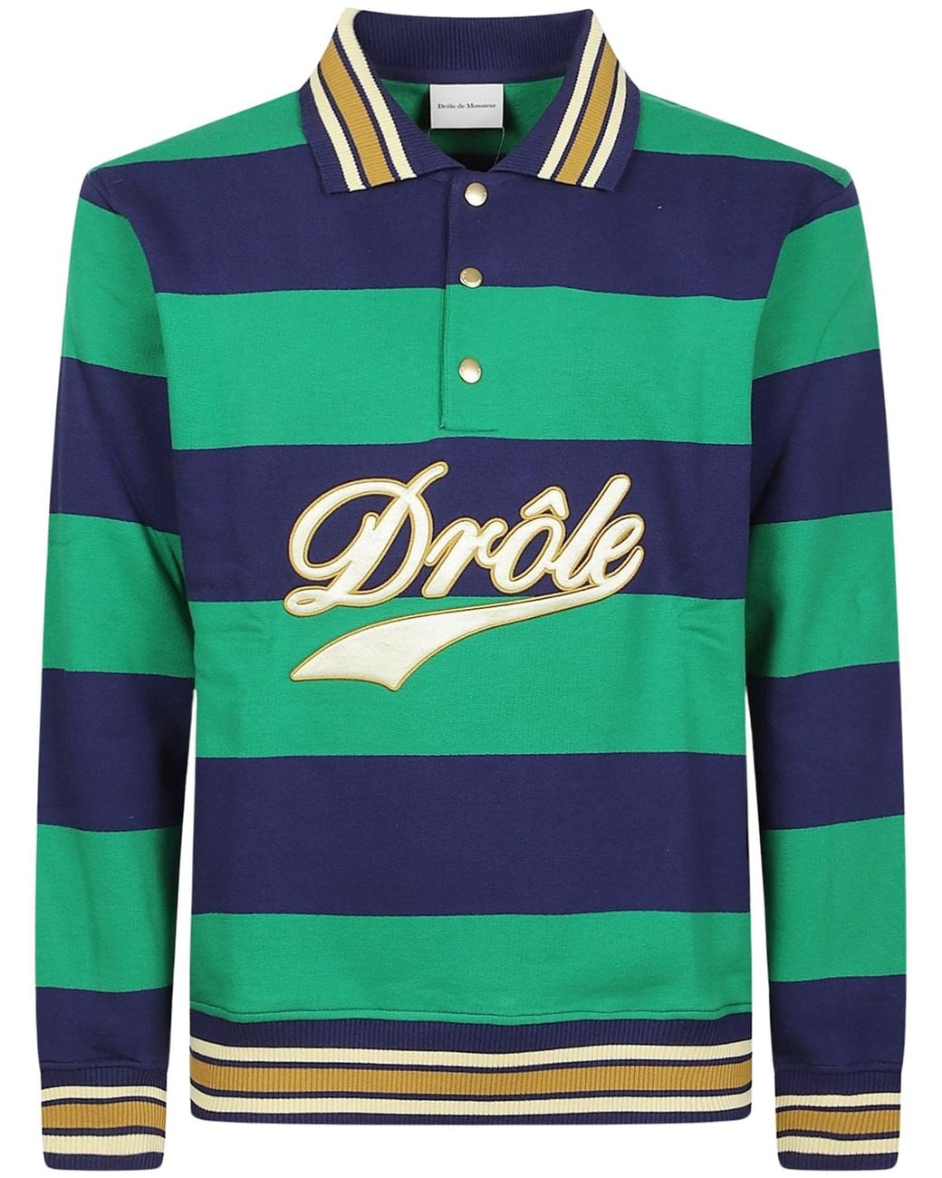 Drole de Monsieur Green Logo Stripe Long-Sleeve Polo Shirt for men