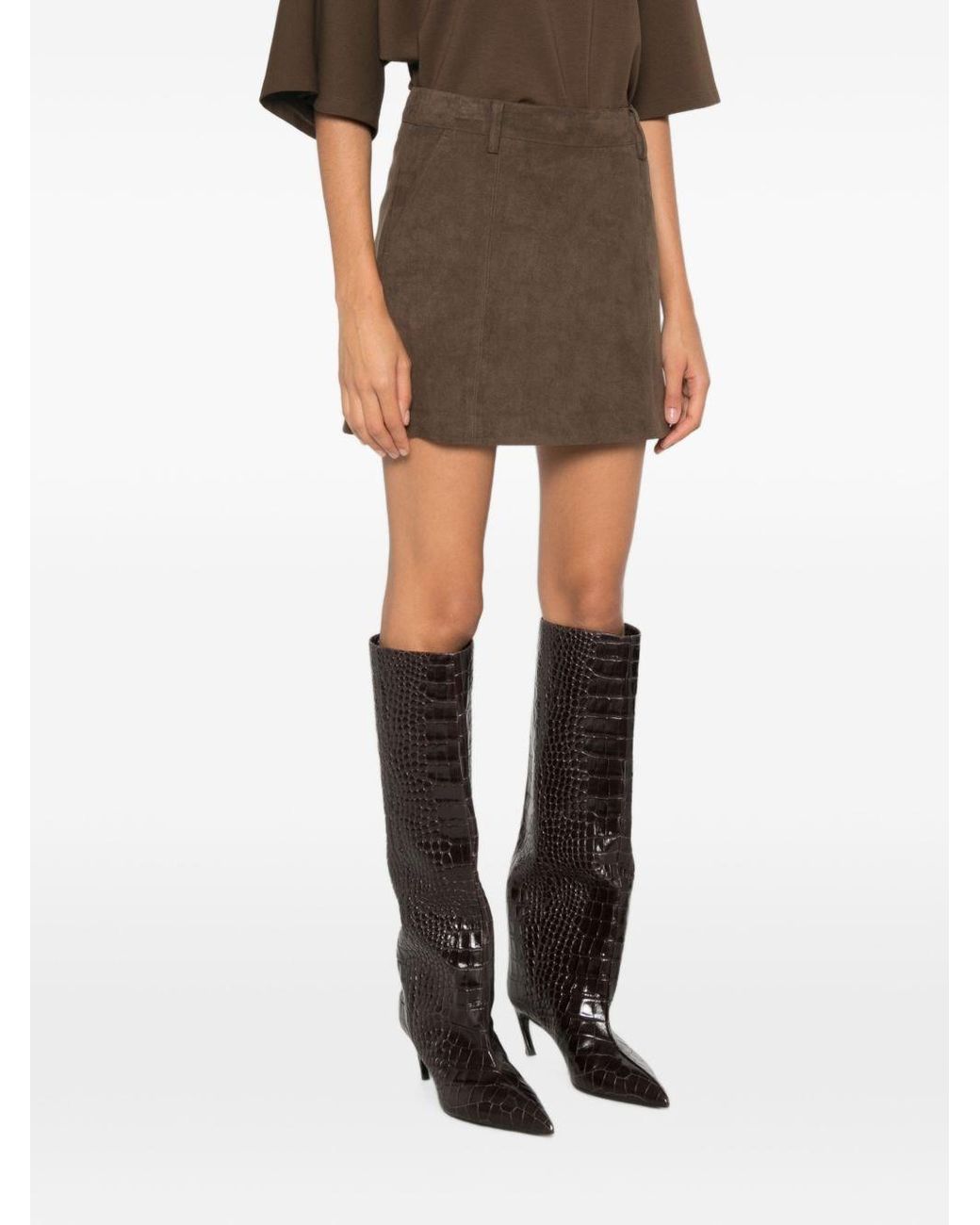 DUNST Brown Suede Effect Mini Skirt