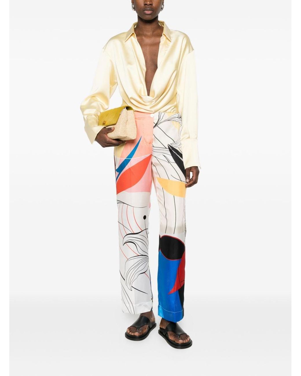 F.R.S For Restless Sleepers White Printed Silk Trousers
