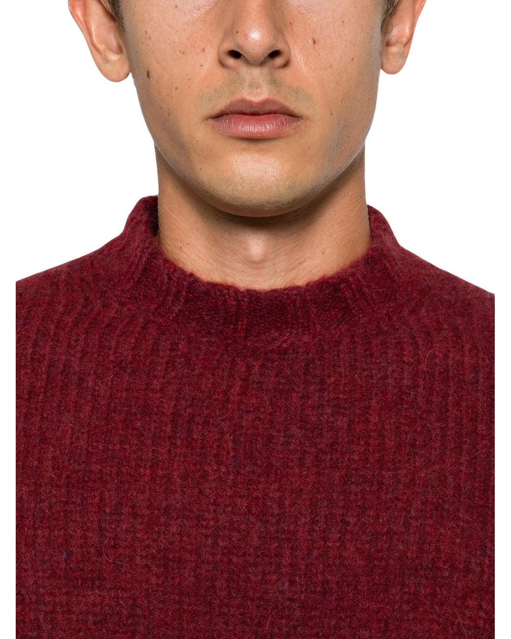 Doppiaa Red Ribbed-Knit Mock-Neck Sweater for men