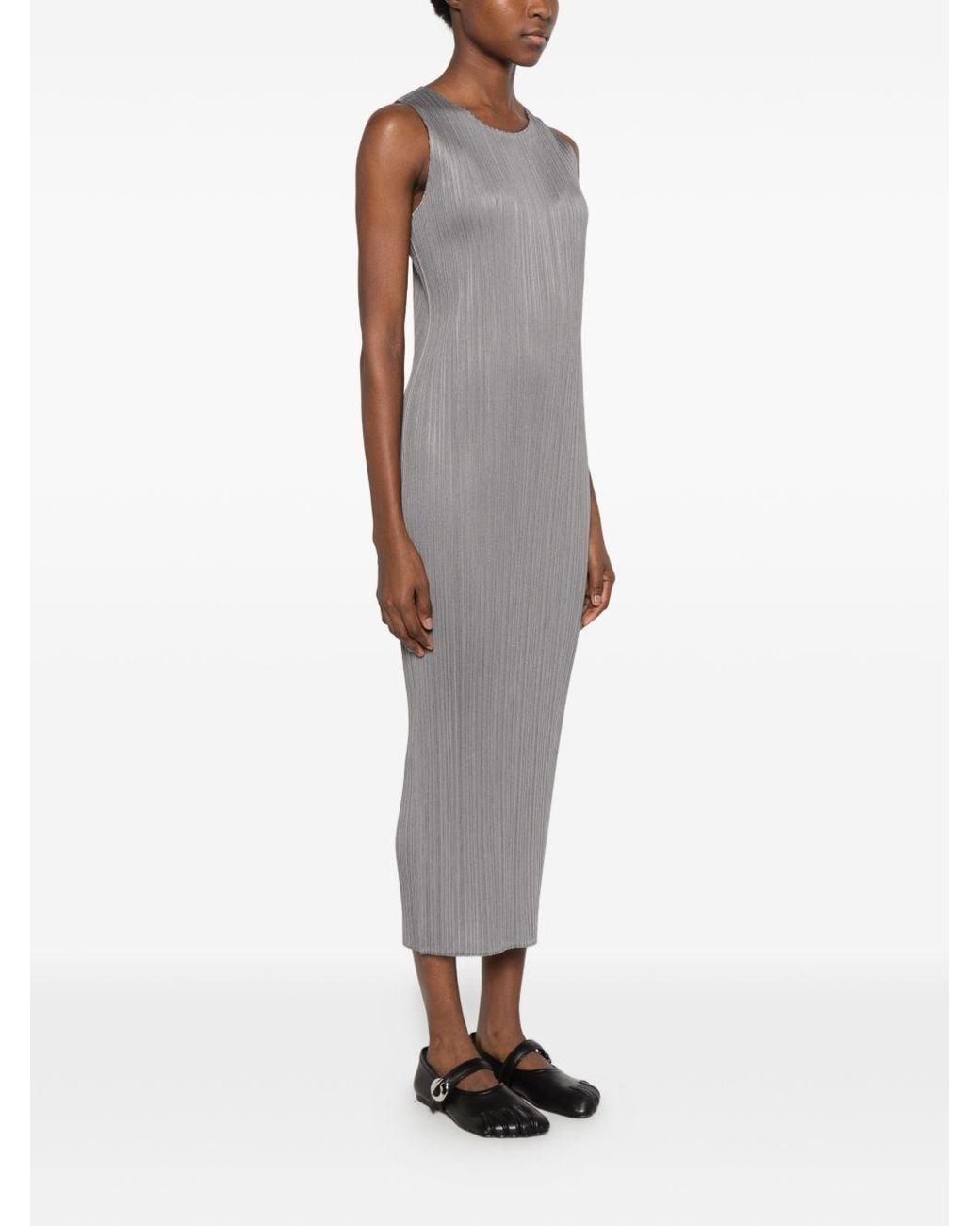 Pleats Please Issey Miyake Gray Pleated Long Dress