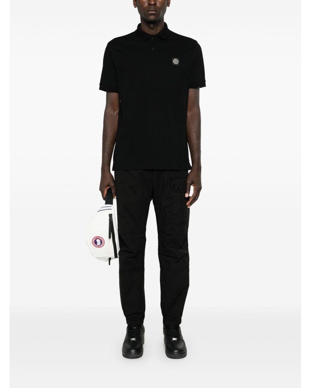 Stone Island Black Logo Cotton Polo Shirt for men