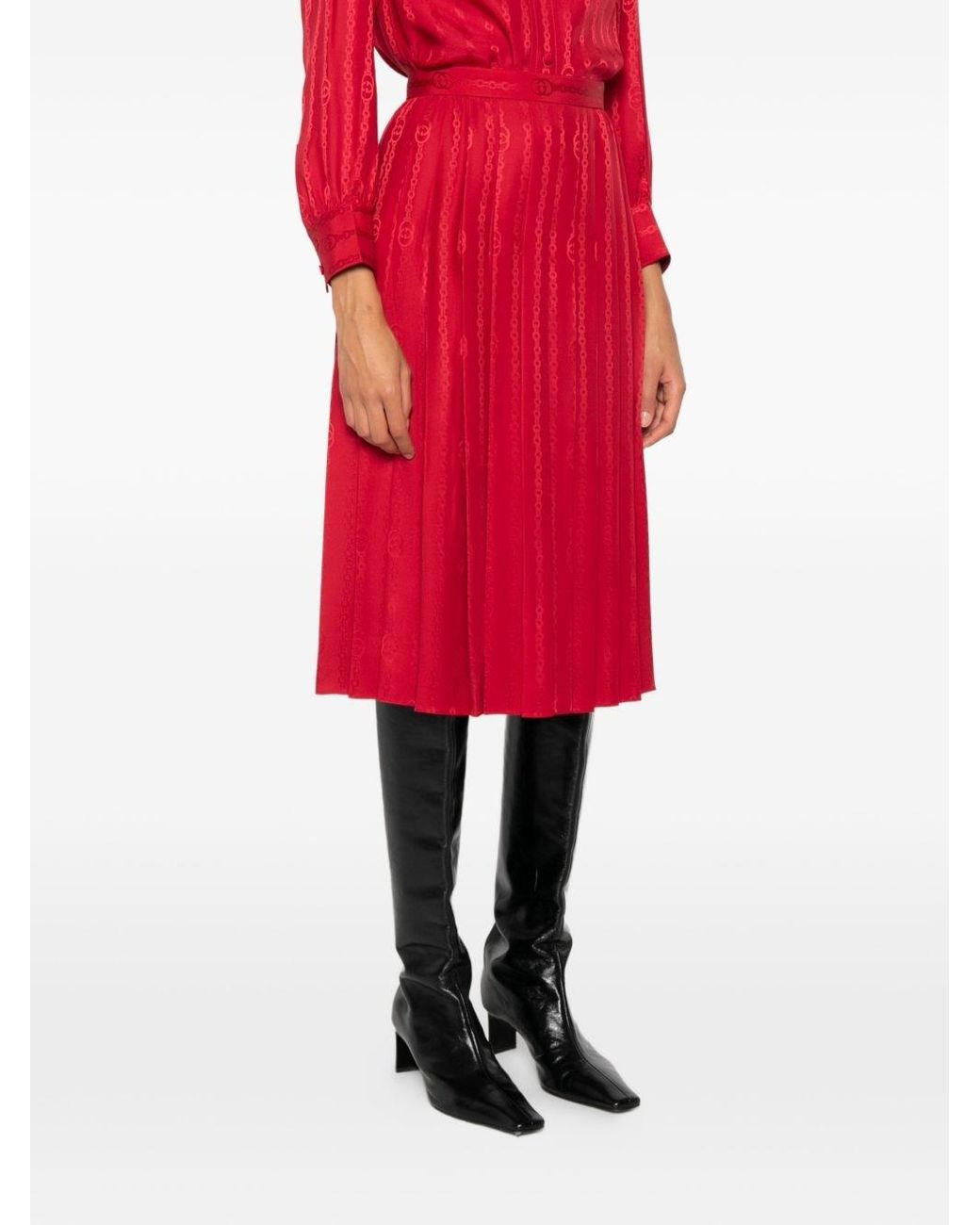 Gucci Red Silk Midi Skirt