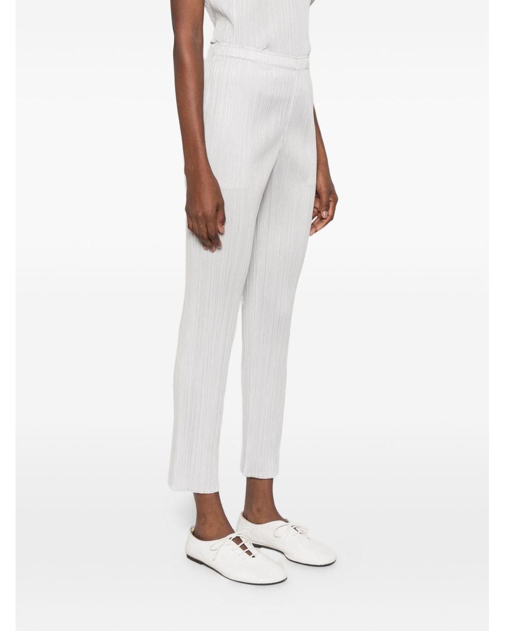 Pleats Please Issey Miyake White Pleated Trousers