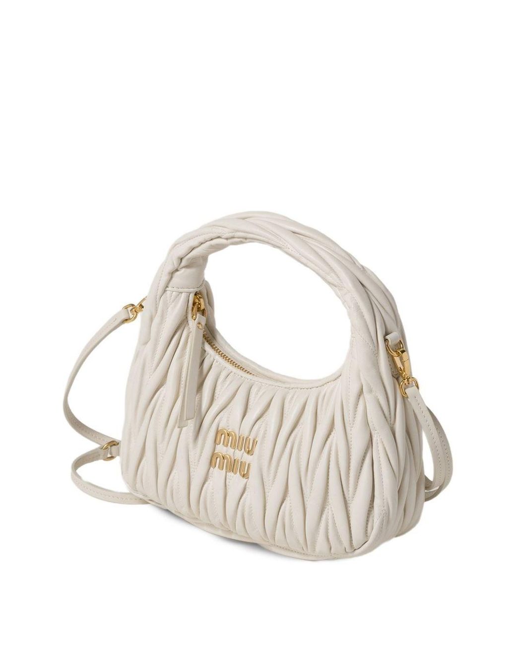 Miu Miu White Wander Small Leather Hobo Bag