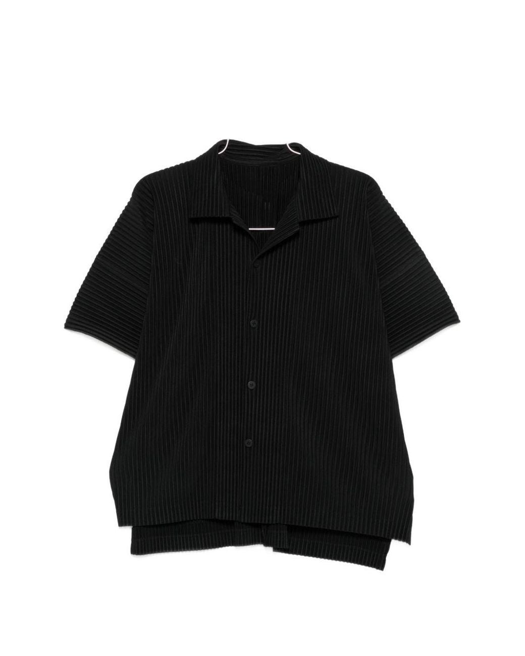 Homme Plissé Issey Miyake Black Pleated Polo Shirt for men