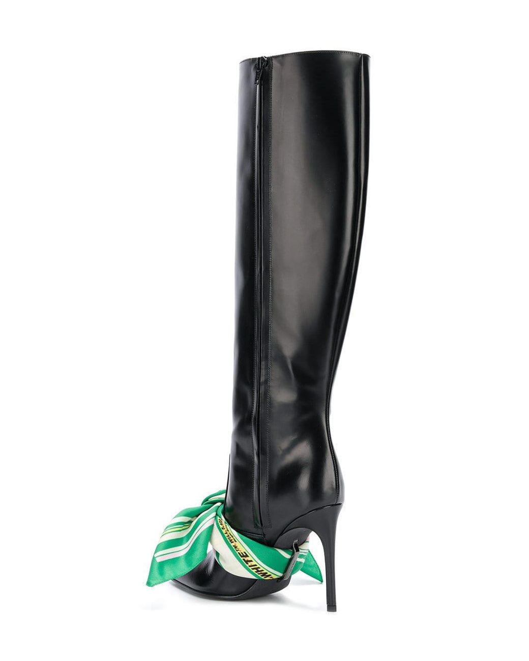 ロングブーツ OFF WHITE Black Leather For Walking Boots Off-White Black For Walking Knee-High Boots Off-White