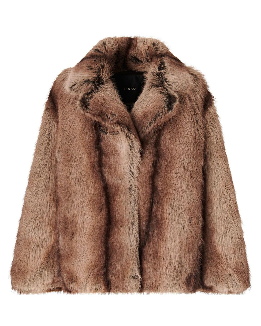 Pinko Brown Oversized Notch Collar Faux Fur Caban Coat